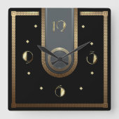 Art Deco-elegant zwart en goud Vierkante Klok (Voorkant)