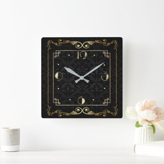 Art Deco-elegant zwart en goud Vierkante Klok (Huis)