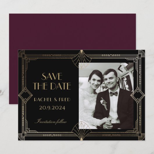 Art Deco Elegant Zwart Goud 20s Classic (Voorkant / Achterkant)