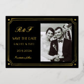 Art Deco Elegant Zwart Goud 20s Classic Folie Uitnodiging (Voorkant)