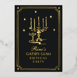 Art Deco Elegant Zwart Goud 20s Classic Folie Uitnodiging