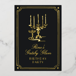 Art Deco Elegant Zwart Goud 20s Klassieke Bruiloft Folie Uitnodiging