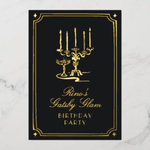 Art Deco Elegant Zwart Goud 20s Klassieke Bruiloft Folie Uitnodiging