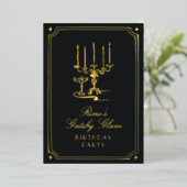 Art Deco Elegant Zwart Goud 20s Klassieke Bruiloft Folie Uitnodiging (Staand Voorkant)