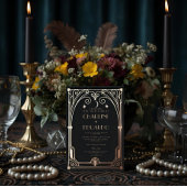 Art Deco Elegant Zwart Goud 20s Klassieke Bruiloft Folie Uitnodiging