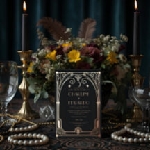 Art Deco Elegant Zwart Goud 20s Klassieke Bruiloft