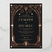 Art Deco Elegant Zwart Goud 20s Klassieke Bruiloft Folie Uitnodiging (Voorkant)