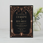 Art Deco Elegant Zwart Goud 20s Klassieke Bruiloft Folie Uitnodiging (Staand Voorkant)