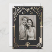 Art Deco Elegant Zwart Goud 20s Klassieke Bruiloft Kaart (Achterkant)
