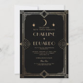 Art Deco Elegant Zwart Goud 20s Klassieke Bruiloft Kaart (Voorkant)