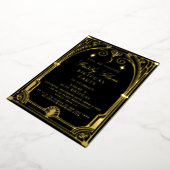 Art Deco Elegant Zwart Goud 20s Klassieke Verjaard Folie Uitnodiging (Gedraaid)
