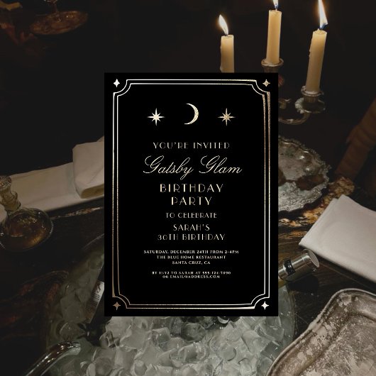 Art Deco Elegant Zwart Goud 20s Klassieke Verjaard Kaart