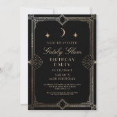 Art Deco Elegant Zwart Goud 20s Klassieke Verjaard Kaart (Voorkant)