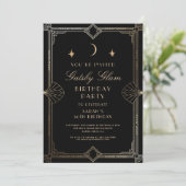 Art Deco Elegant Zwart Goud 20s Klassieke Verjaard Kaart (Staand voorkant)