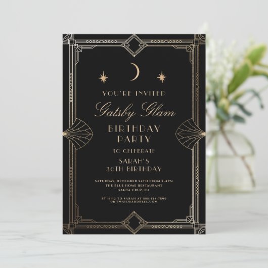 Art Deco Elegant Zwart Goud 20s Klassieke Verjaard Kaart (Staand voorkant)