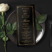 Art Deco Elegant Zwart Goud Lijst Bruiloft Menu