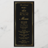 Art Deco Elegant Zwart Goud Lijst Bruiloft Menu (Voorkant)