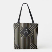Art Deco Elegant Zwart Goud Monogram Tote Bag (Achterkant)