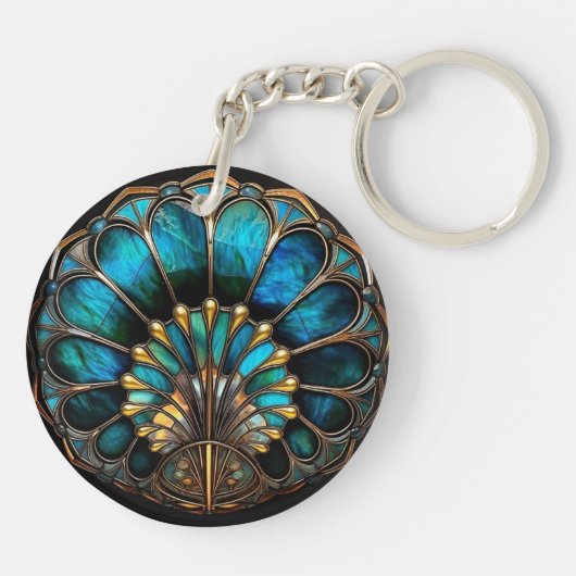 Art Deco  Elegant Zwart Turquoise Goud Sleutelhanger (Achterkant)