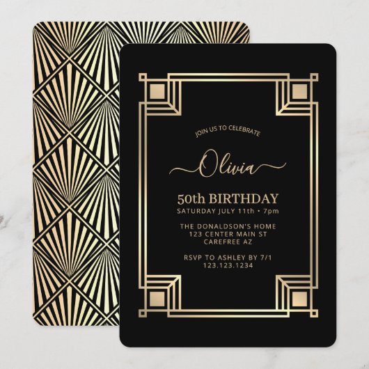 Art Deco Elegante 50e Verjaardag Kaart (Voorkant / Achterkant)