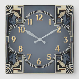 Art Deco Elegante Blauwe Vierkante Klok