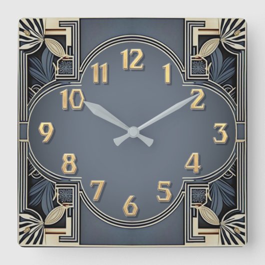 Art Deco Elegante Blauwe Vierkante Klok (Voorkant)