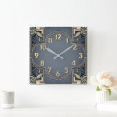 Art Deco Elegante Blauwe Vierkante Klok (Huis)