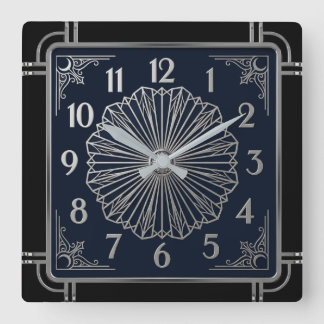 Art Deco Elegante Blauwe Vierkante Klok