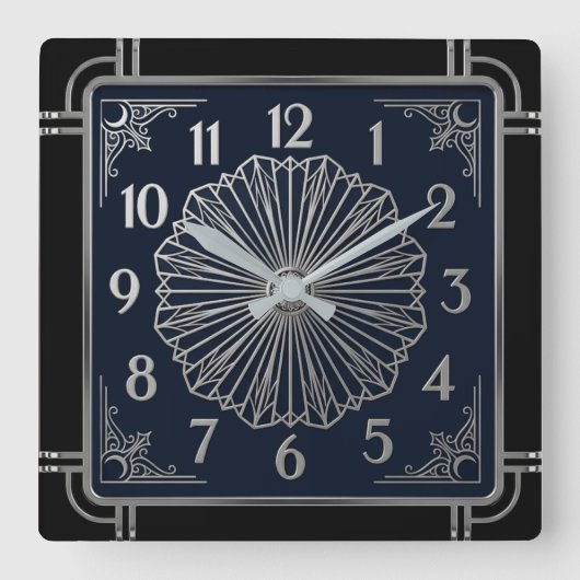 Art Deco Elegante Blauwe Vierkante Klok (Voorkant)