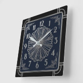 Art Deco Elegante Blauwe Vierkante Klok (Hoek)