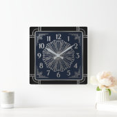 Art Deco Elegante Blauwe Vierkante Klok (Huis)