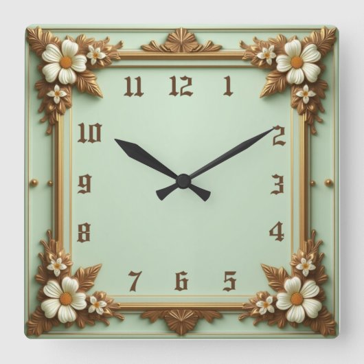Art Deco Elegante Bloem Vierkante Klok (Voorkant)