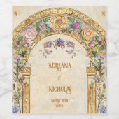 Art Deco Elegante Bloemen Huwelijk Wijn Etiket (Enkel label)