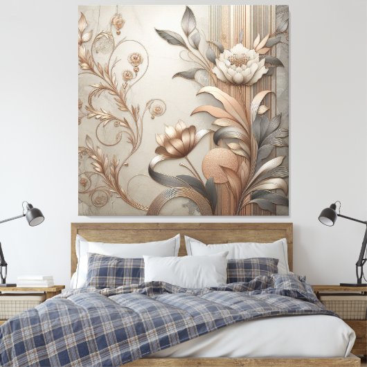 Art Deco: Elegante Botanicals en Geometrische Luxe Canvas Afdruk (Insitu (Slaapkamer))