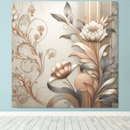 Art Deco: Elegante Botanicals en Geometrische Luxe Canvas Afdruk (Insitu (Houten vloer))