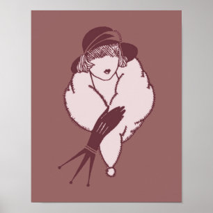 Art Deco Elegante Dame in Pet Poster