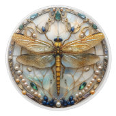 Art Deco Elegante Dragonfly Gouden Turquoise Parel Keramische Knop (Voorkant)