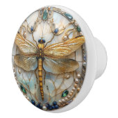 Art Deco Elegante Dragonfly Gouden Turquoise Parel Keramische Knop (Rechts)