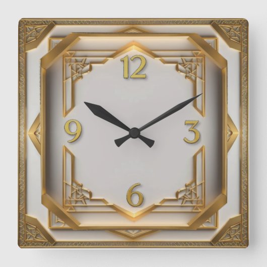Art Deco Elegante Goud Vierkante Klok (Voorkant)