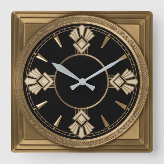 Art Deco Elegante Goud Vierkante Klok (Voorkant)