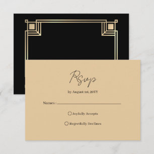 Art Deco Elegante Gouden Frame Zwart RSVP Kaartje