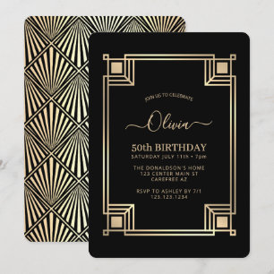 Art Deco Elegante Gouden Kader Verjaardag Kaart