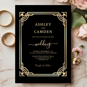 Art Deco Elegante Gouden Lijst Bruiloft Kaart