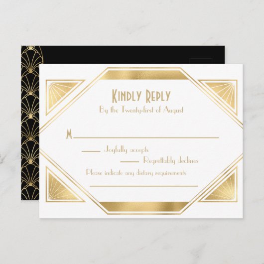 Art Deco elegante Great Gatsby RSVP uitnodiging Po (Voorkant / Achterkant)