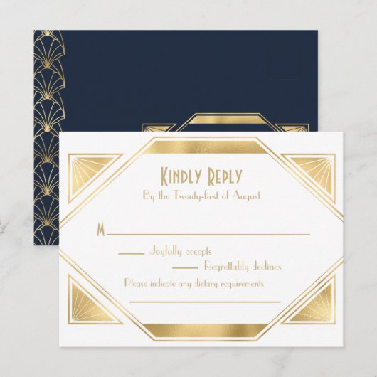 Art Deco elegante Great Gatsby RSVP uitnodigingska Uitnodiging Briefkaart (Voorkant / Achterkant)