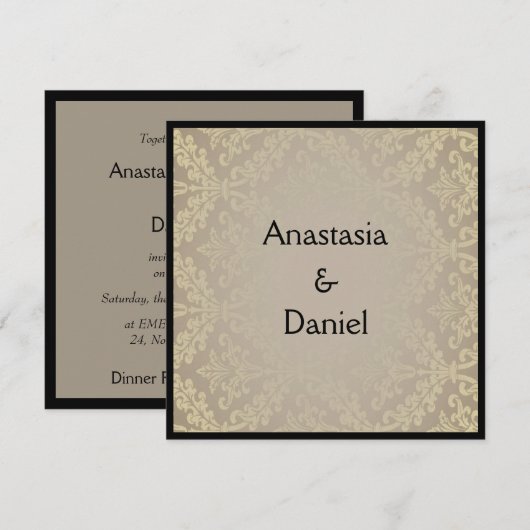 Art Deco elegante greish damask bruiloft uitnodigi Kaart (Voorkant / Achterkant)