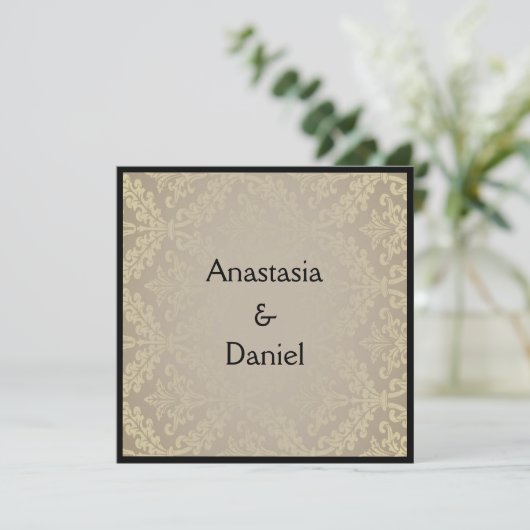 Art Deco elegante greish damask bruiloft uitnodigi Kaart (Staand voorkant)