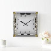 Art Deco Elegante Grijs Vierkante Klok (Huis)
