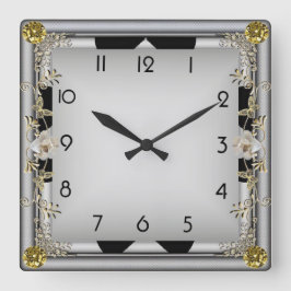 Art Deco Elegante Grijs Vierkante Klok