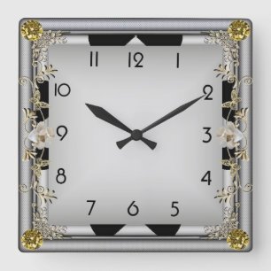 Art Deco Elegante Grijs Vierkante Klok